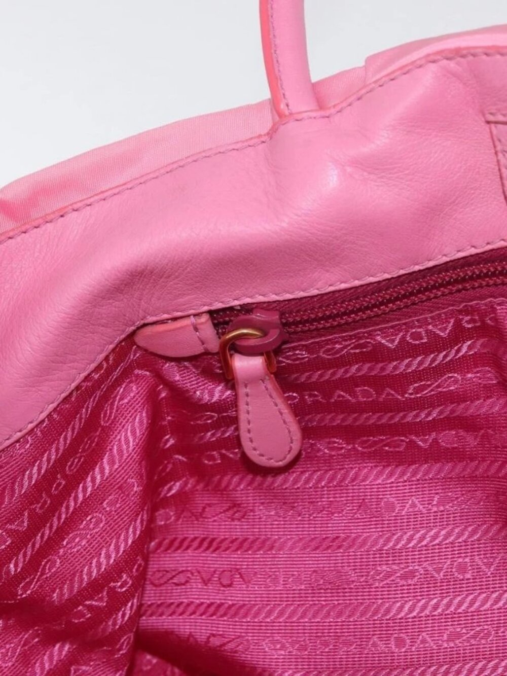 PRADA Hand Bag Nylon Pink Gold Auth 172515A - Picture 10 of 16